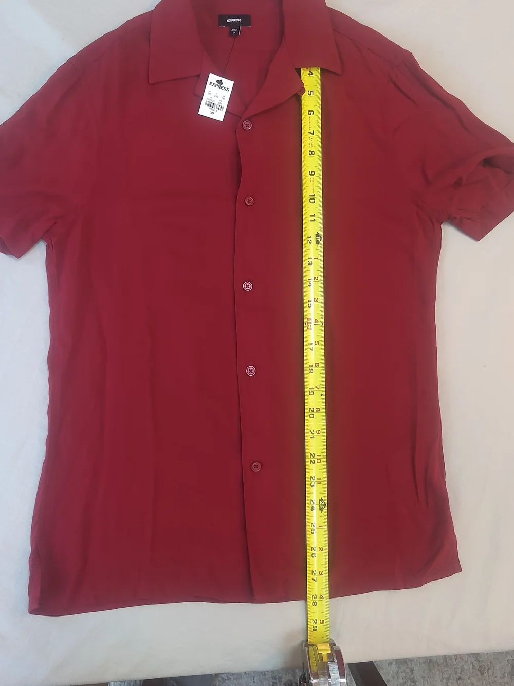 Express Men’s Short Sleeve Button-Down Shirt - Red- XS